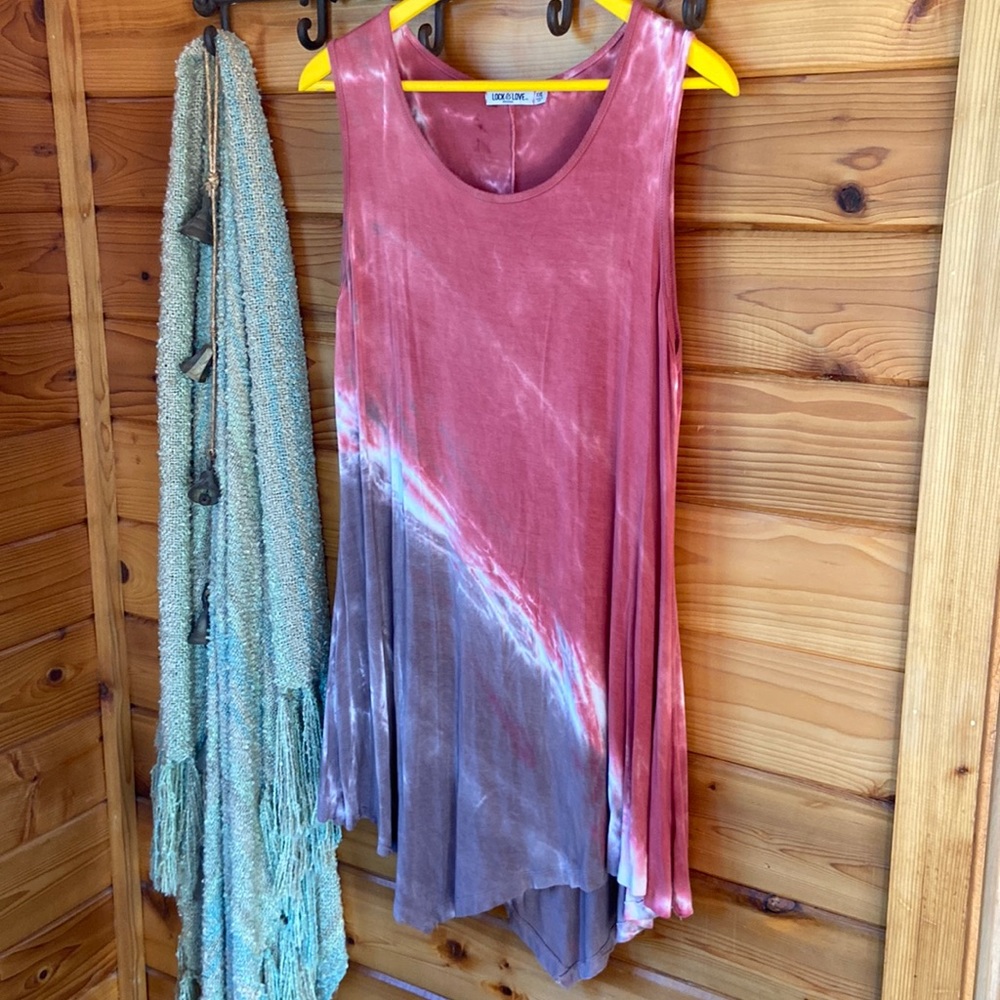 Lock & Love sleeveless Asymmetric Tied Dyed Tunic